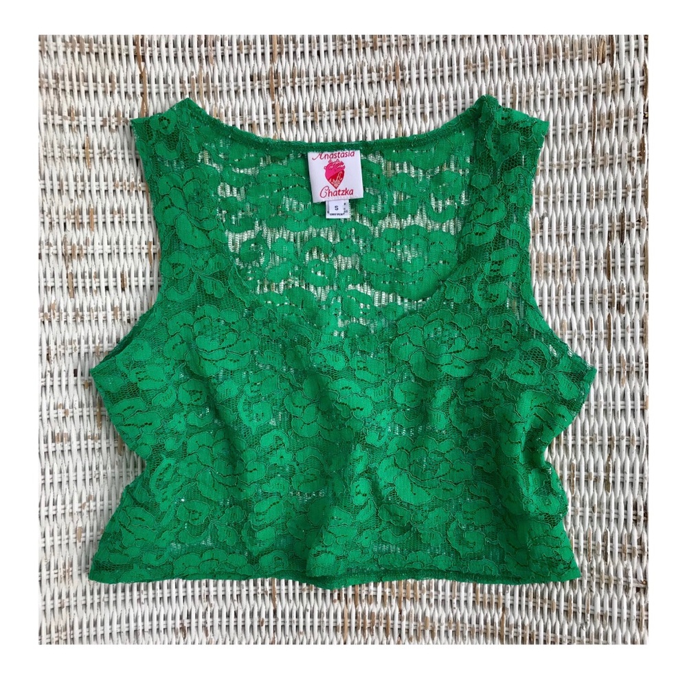 DESIGNER {Anastasia Chatzka} Semi-sheer Lace Crop Top • Size Small - Picture 1 of 6